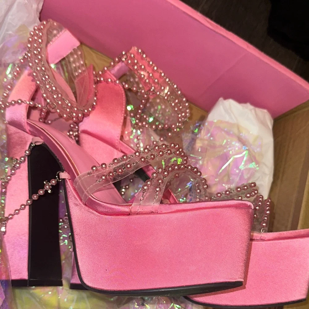 Pink Platform Heels with Chain Detail